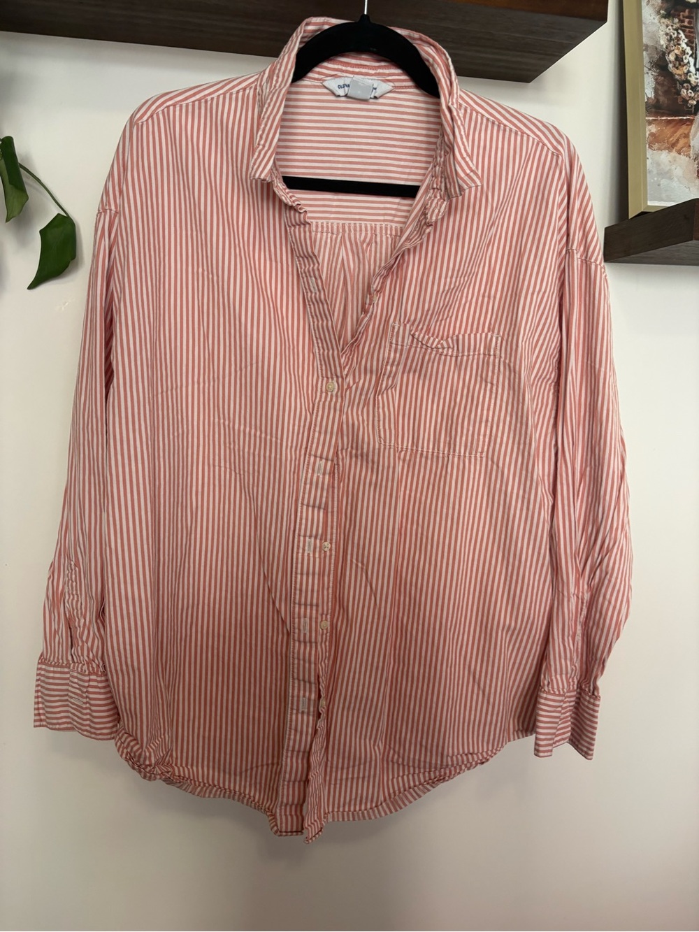 Old Navy White and Coral Striped Button-Down Shirt